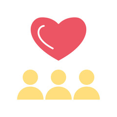 People and heart icon in flat color style