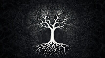 Nature's resilience artistic tree illustration dark background digital art minimalist style high contrast symbol of life