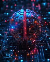 Futuristic concept of an AI brain with intricate digital patterns and glowing neural networks, hyperdetailed, vibrant colors, photorealistic, 8K HDR