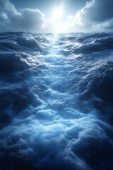 Fototapeta premium Dramatic ocean waves at night, moonlight path.