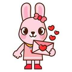 Valentines Day With Cute Rabbit, Cartoon cute rabbits in love, Cute Bunny Holding Love Letter