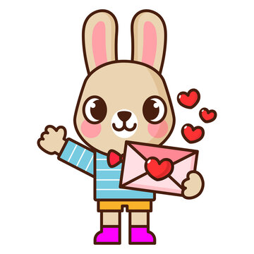 bunny holding love letter, cartoon style clip art preview