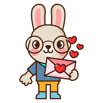 bunny holding love letter with hearts clip art preview
