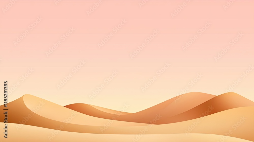 Aufkleber Scenery abstract background idea. Serene sandy desert landscape with gentle hills under a soft pastel sky.
