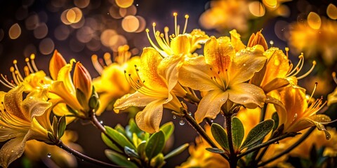 Fototapeta premium Night Blooming Yellow Azalea Flowers, Vibrant Night Photography