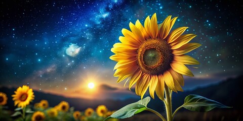 Night Bloom: Majestic Sunflower Under Starry Sky