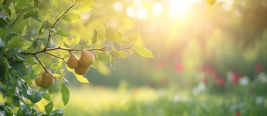 Obraz premium Golden Hour Pears: A Summer Orchard's Peaceful Glow