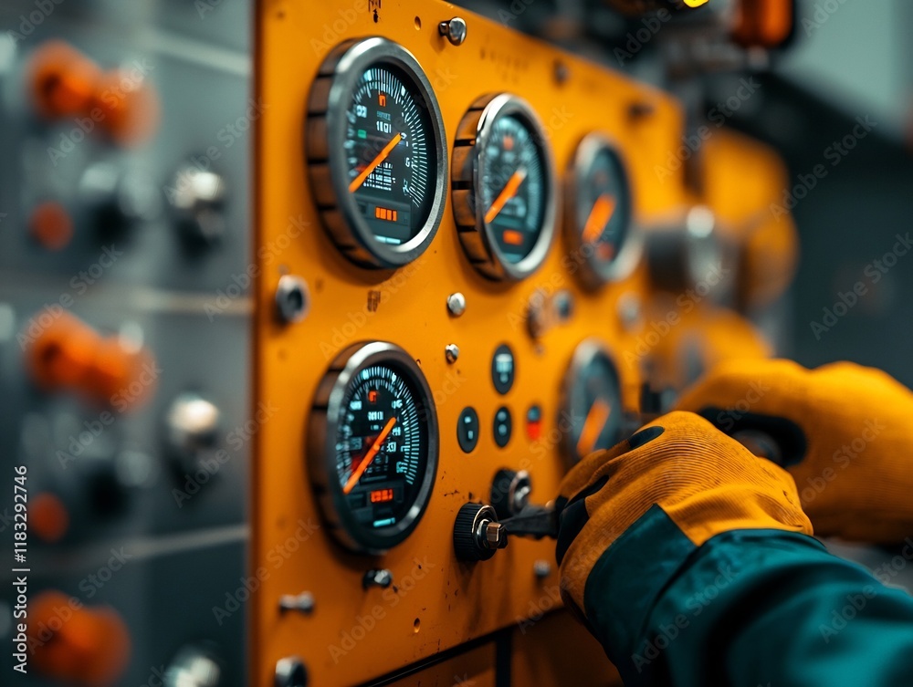 Poster technicians inspecting and troubleshooting complex machinery and monitoring intricate gauges readout