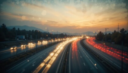 Obraz premium Highway Traffic Sunset Scenic Landscape