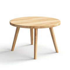 A minimalist round scandinavian coffee table with a light wooden top and tapered legs displayed on a transparent background, high-resolution 3D render, soft shadows, natural style, 16:9 aspect 