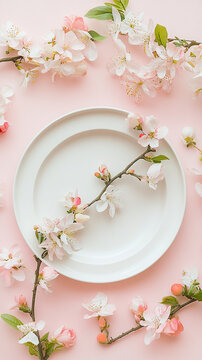 Fototapeta spring floral table setting with spring flowers