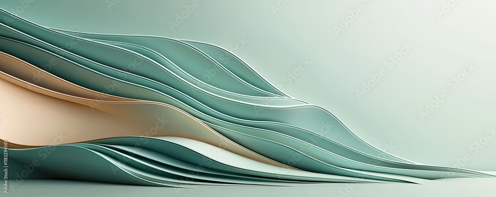 Poster Scenery abstract background idea. Stylish layered background featuring smooth, flowing curves in soft pastel colors.