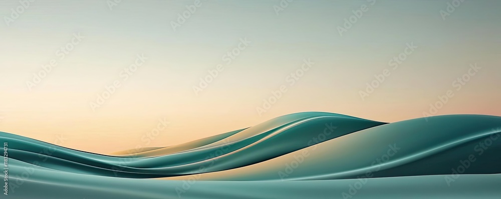 Poster Scenery abstract background idea. Serene abstract landscape with smooth waves in calming shades of green and blue.