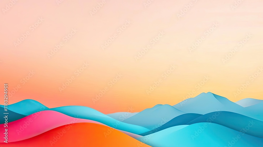 Poster Scenery abstract background idea. Abstract landscape with colorful waves and serene gradient sky at sunset.