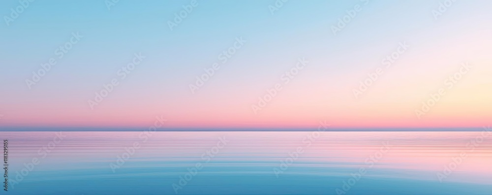 Poster scenery abstract background idea. tranquil seascape at dawn with soft pastel colors reflecting on ca