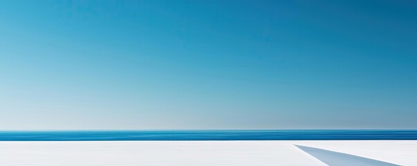 Scenery abstract background idea. A serene view of a vast blue sky meeting tranquil sea, minimalist and calming.