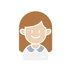 Female student icon in flat color style