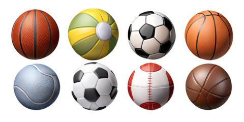 various sports balls on a transparent background