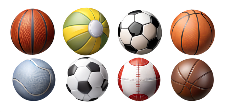 various sports balls on a transparent background - Powered by Adobe