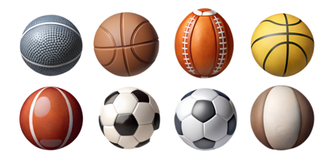 various sports balls on a transparent background