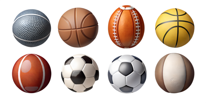 various sports balls on a transparent background