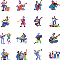 Collection of Music Artists Flat Illustrations


