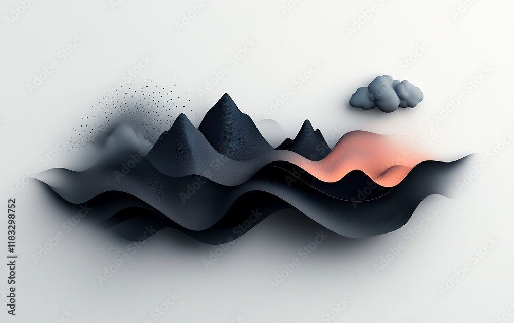 Poster mesmerizing abstract landscape with a moody atmospheric vibe created by soft pastel dots and dynamic