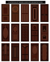 illustration set wooden doors with floral, wood doors, brown doors,