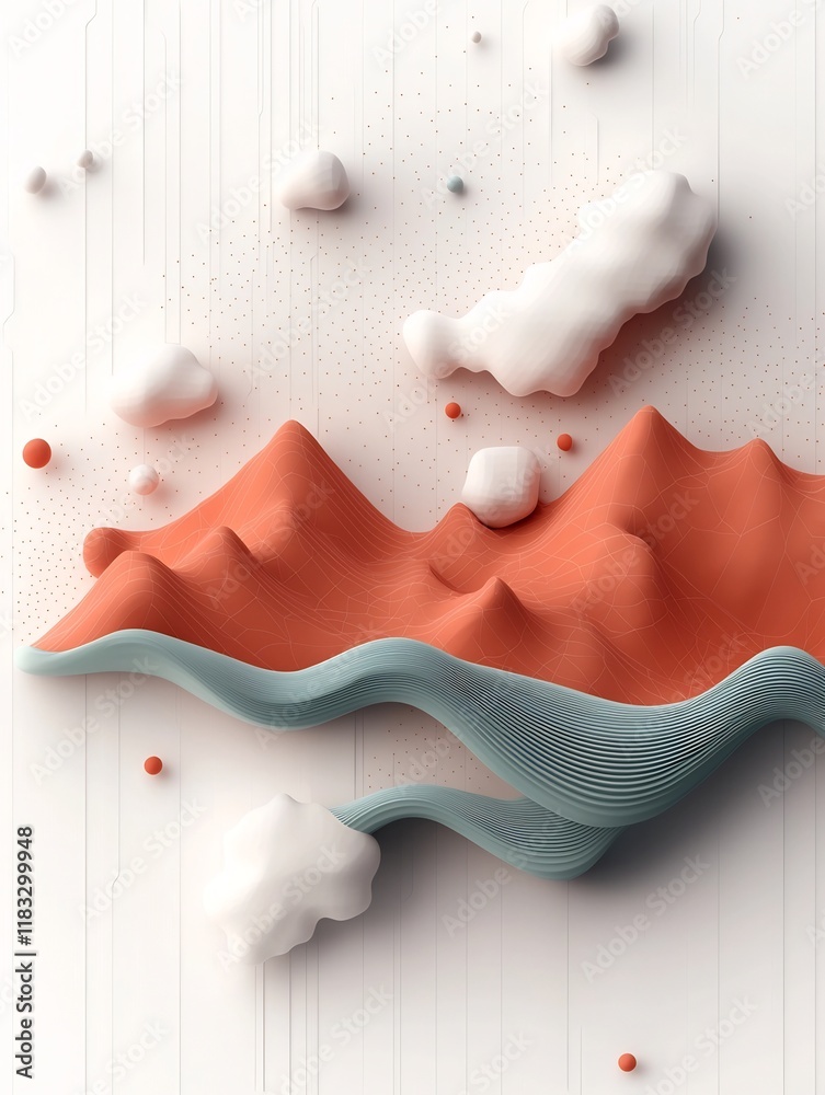 Poster mesmerizing pastel toned mountains with a captivating wave pattern created by a complex arrangement 