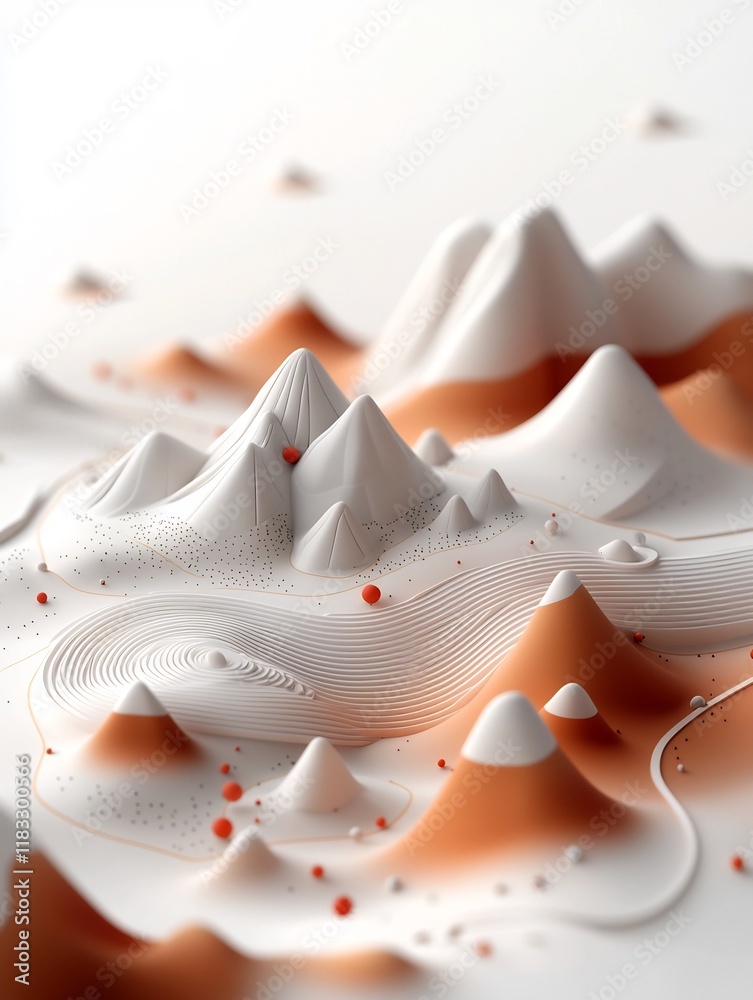 Poster mesmerizing wave patterned pastel mountains with dotted and linear elements across the surface set a