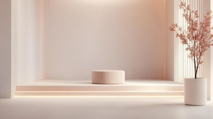 Minimal furniture idea. Minimalistic interior showcasing soft colors and elegant floral accents.