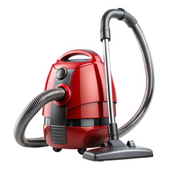 modern red vacuum cleaner isolated on a white background, png