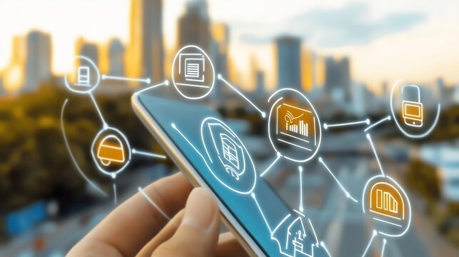 Smartphone Seamlessly Connecting Global Logistics Network: Photo, Wide Shot. AI Generated