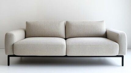 Fototapeta premium Minimal furniture idea. Modern minimalistic sofa in a bright, cozy living space with white walls.