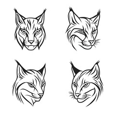 Obraz premium Nine Monochrome Wildcat Head Logos
