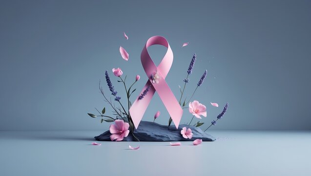 Solemn and moving visual of lavender ribbon with blooming flower for world cancer day