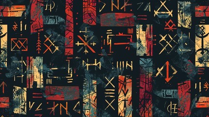 Obraz premium nordic runes seamless pattern wallpaper