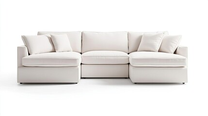 Fototapeta premium Minimal furniture idea. Comfortable white sectional sofa in modern living room setting for cozy relaxation.