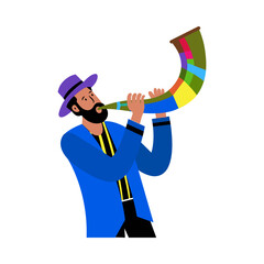Flat character illustration of a shofar player