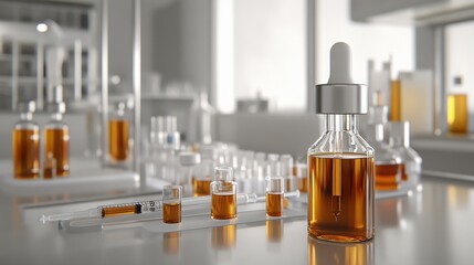 Glass Bottles with Liquid in Modern Laboratory Setting