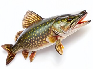 Fototapeta premium Northern Pike Fish Catch, Isolated, Detailed Close-up, Freshwater Game Fish