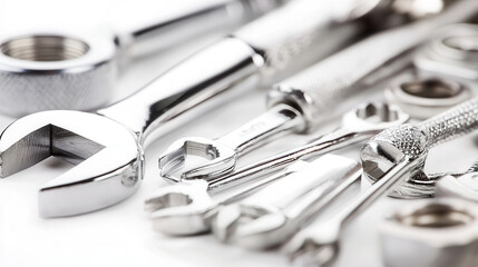 Fototapeta premium collection of shiny metal tools including wrenches and sockets, perfect for mechanics
