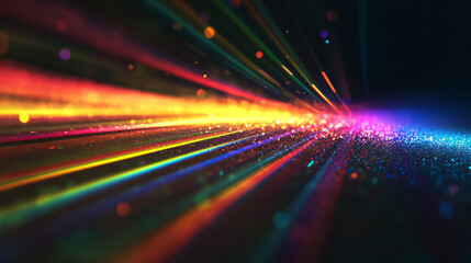 Vibrant prismatic light leaks with rainbow bokeh effect