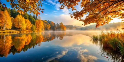 November Mist on Mooswaldsee Lake, Leipheimer Moos Nature Reserve, Bavaria, Germany