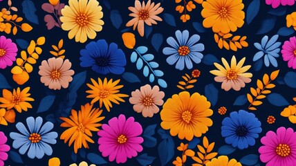 Vibrant Mexican Flower Pattern: Traditional Textile Design for a Colorful Background