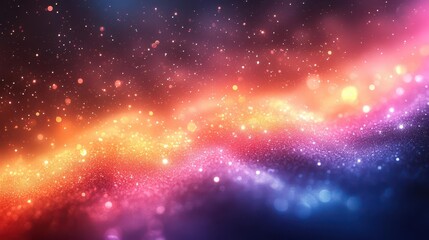 A vibrant cosmic scene with swirling colors and sparkling particles, reminiscent of a galaxy or nebula in deep space.