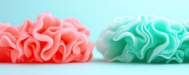 Layer abstract background idea. Colorful bath sponges arranged gracefully with soft textures and vibrant hues.