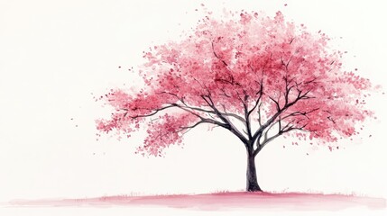 Obraz premium Watercolor Cherry blossom blooming flower,Sakura tree or forest side view,Cherry tree spring flower background,elements for environment and garden,botanical in spring season.