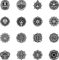 Bundle of Glyph Style Buddhist Religion Icons 

