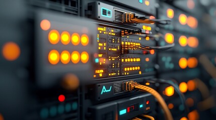 Naklejka premium Offshore IT specialists troubleshooting offshore communications network issues expert technicians examining server racks and networking equipment problem solving complex connectivity problems